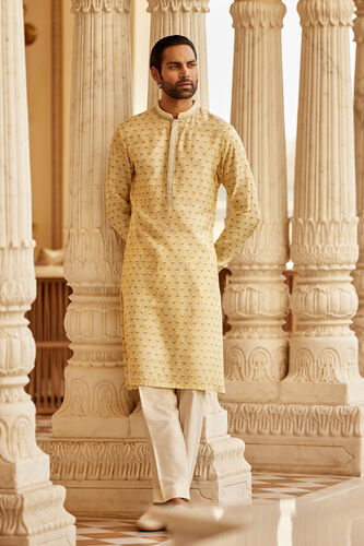 Bourag Silk Kurta - Yellow, Yellow, image 1
