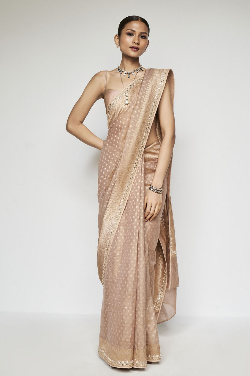Atreyi Benarasi Silk Embroidered Saree - Gold, Gold, image 1