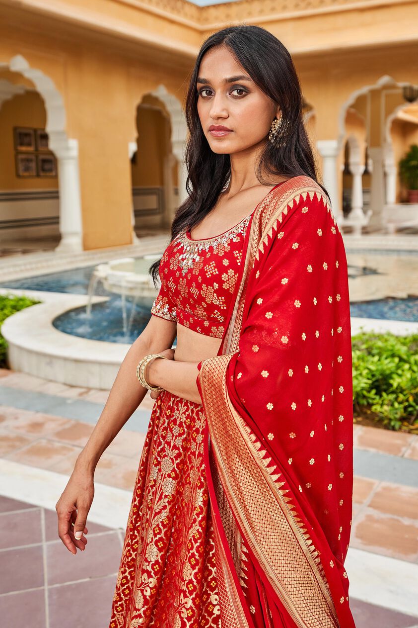 Valimai Lehenga Set - Red, Red, image 4