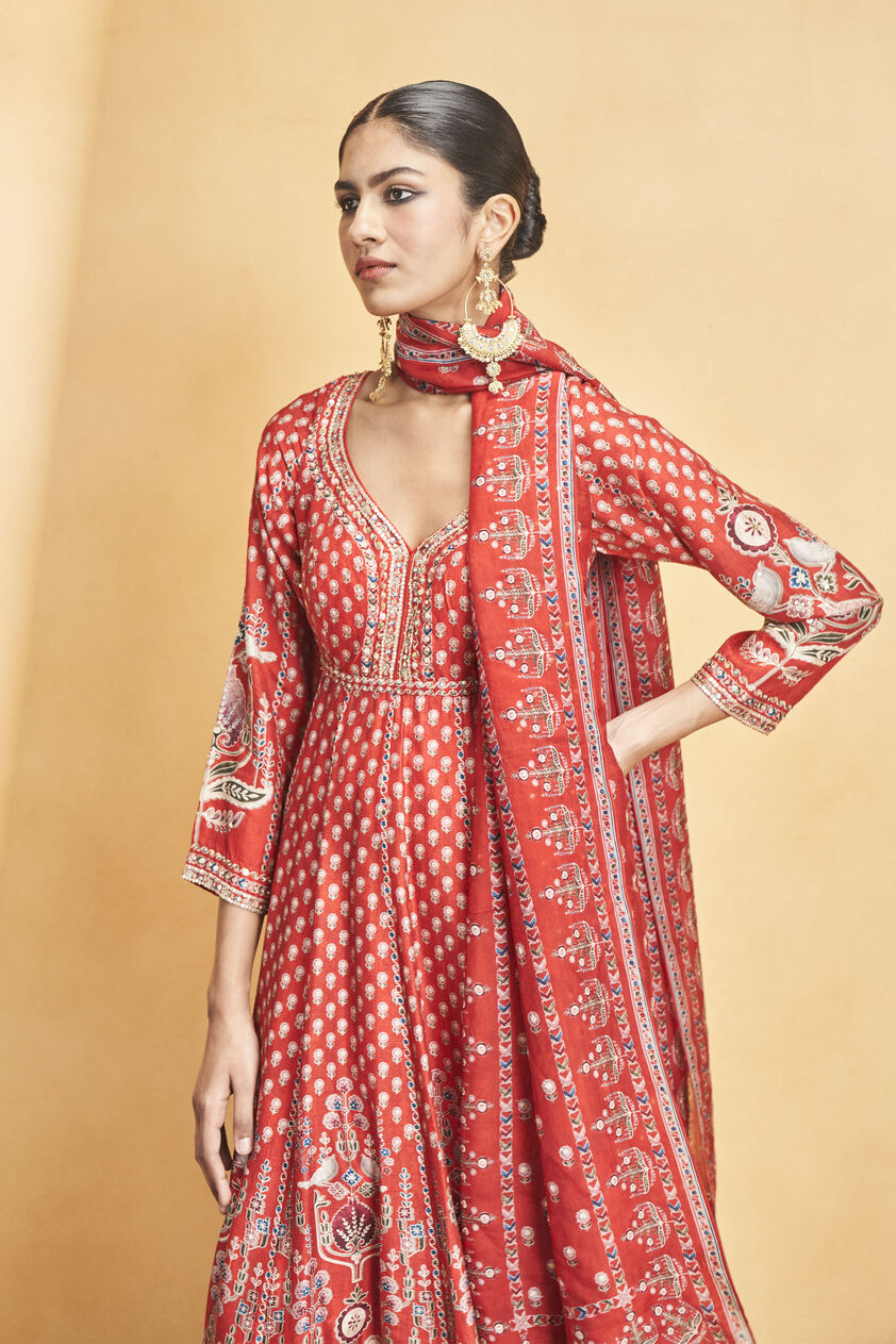Naima Anarkali Set - Red, Red, image 5