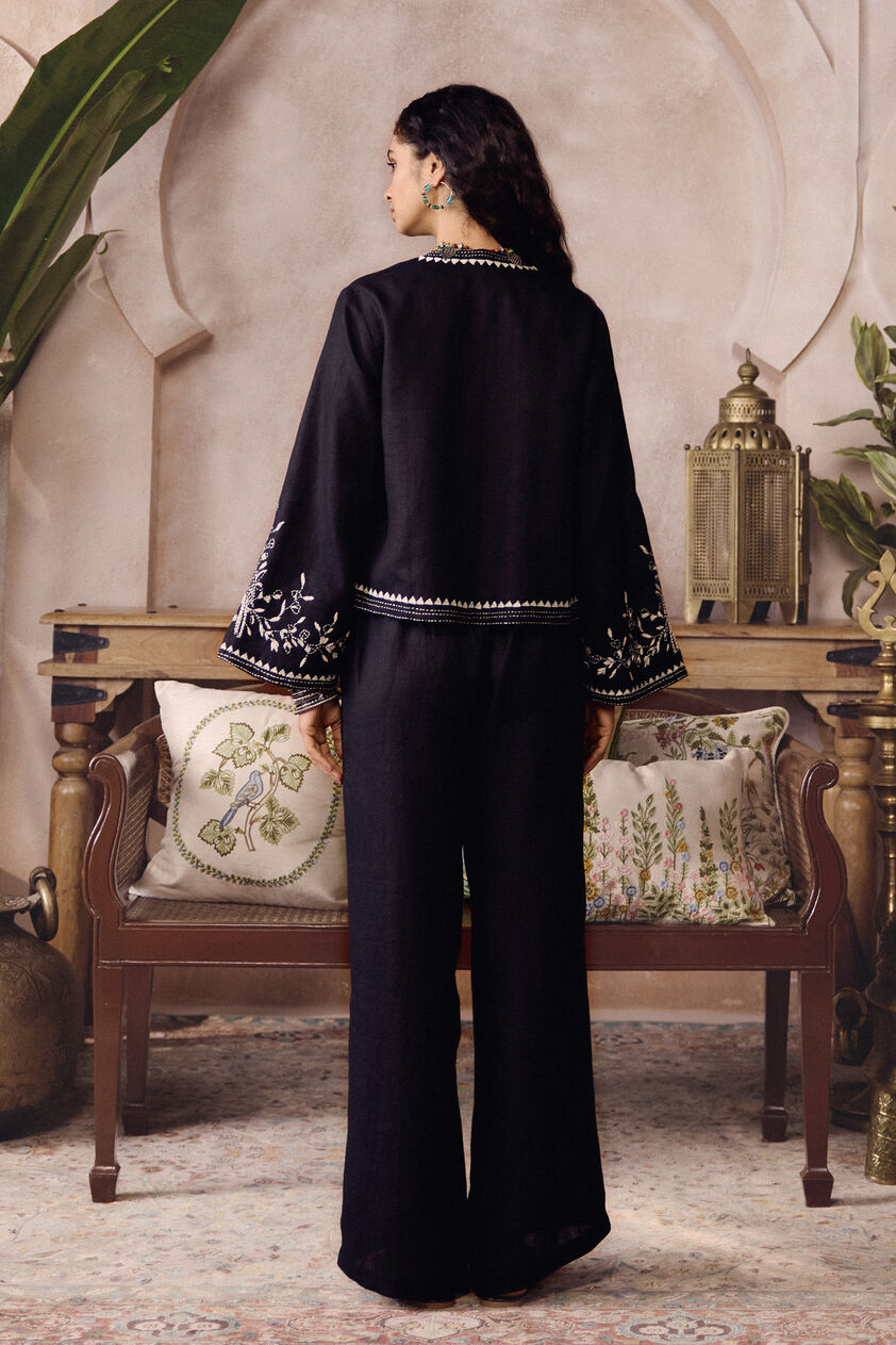 Selja Hand-embroidered Kantha Hemp Jacket Set - Black, Black, image 2