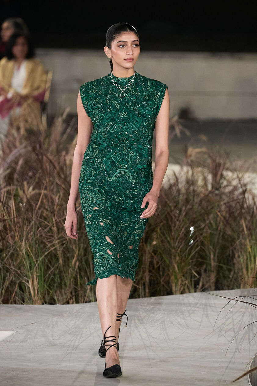 Rainfern Embroidered Applique Dress - Green, Green, image 1