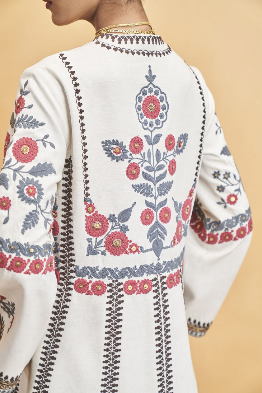 Flowers Of the Forest Zardozi & Cord Silk Kurta Set - Cream, Cream, image 3