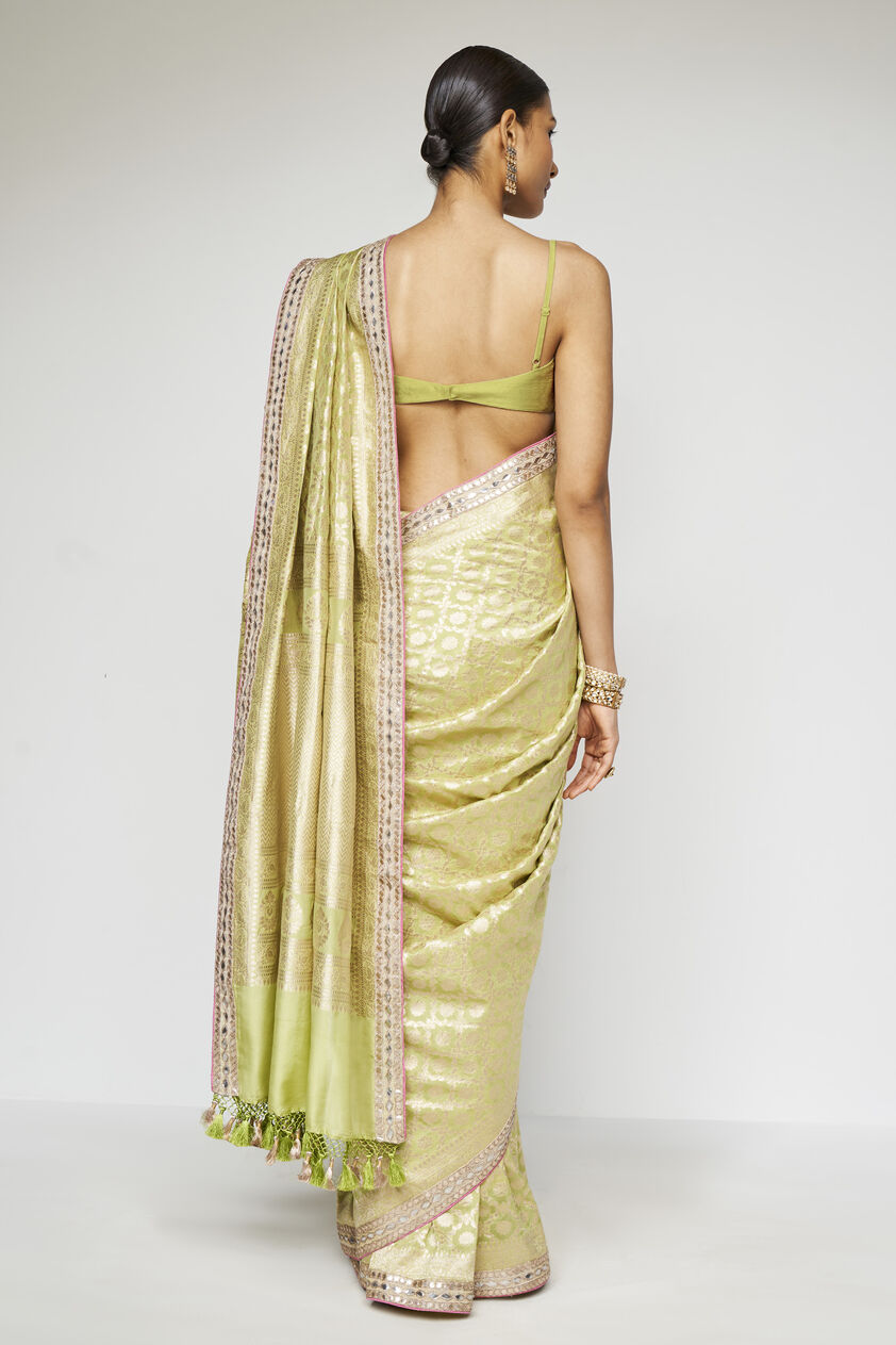 Jahanara Benarasi Silk Gota Patti Saree, Lime, image 4