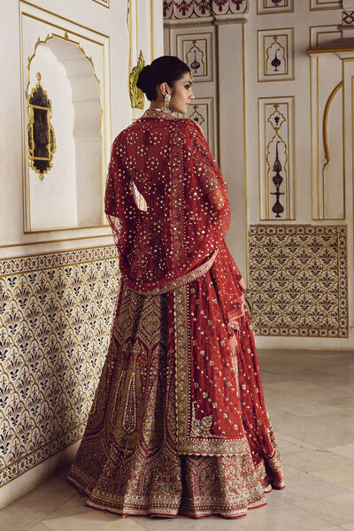 Prati Embroidered Silk Lehenga Set - Red