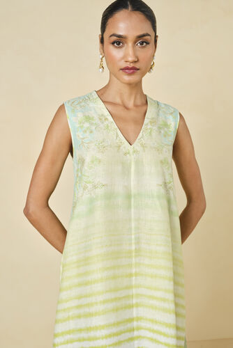 Anapos Asymmetrical Printed Hemp Kurta Set - Lime, Lime, image 4