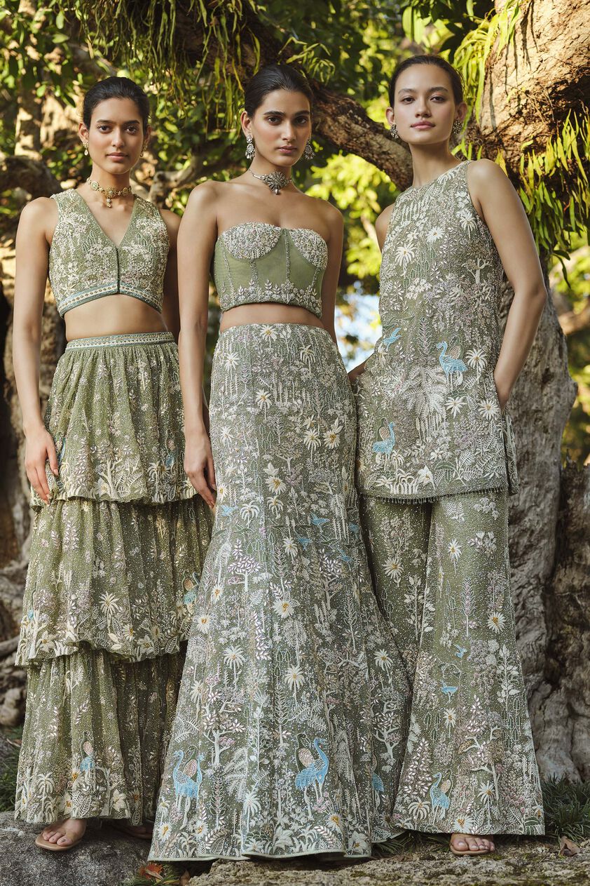 Elodea Embroidered Sharara Set - Sage, Sage, image 3