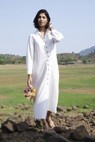 Yarrow Handwoven Khadi Dress - Ivory, Ivory, image 1