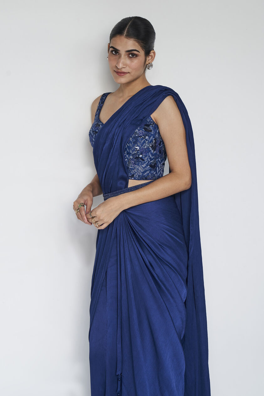 Millaray Embroidered Saree Set - Blue, Blue, image 5