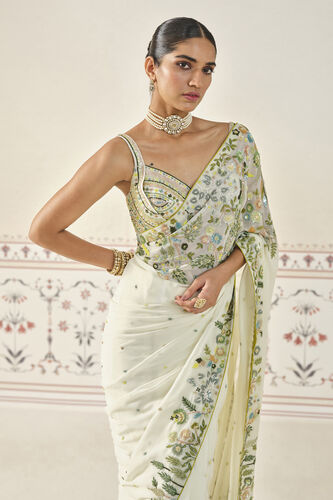 Rema Embroidered Saree Set - Cream, Cream, image 5
