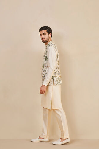 Nalesh Hand-painted Pichhwai Silk Nehru Jacket - Off White, Off White, image 2