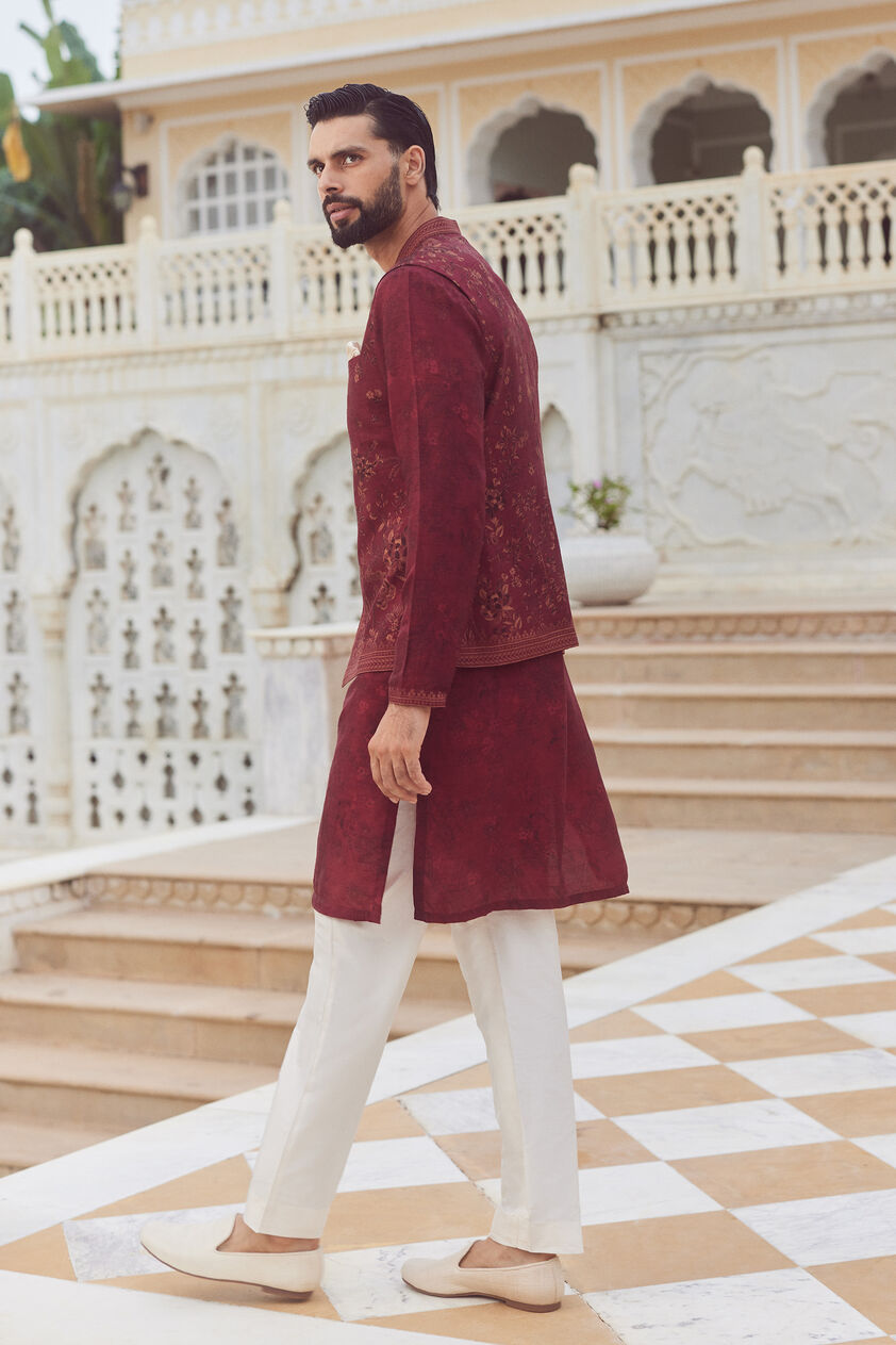 Sohum Silk Nehru Jacket - Wine, Wine, image 2