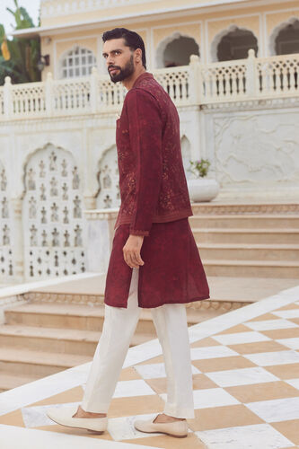 Sohum Silk Nehru Jacket - Wine, Wine, image 2