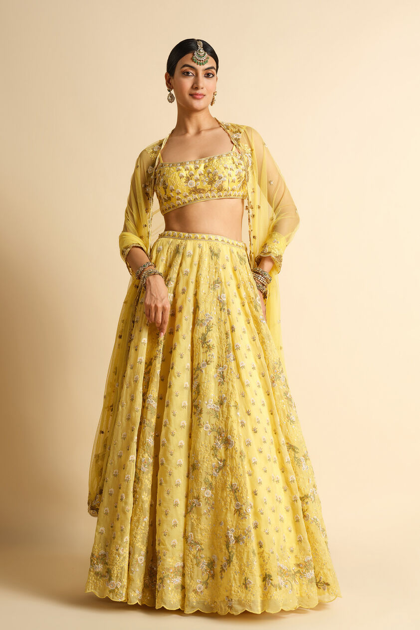 Syona Embroidered Lehenga Set - Yellow, Yellow, image 1