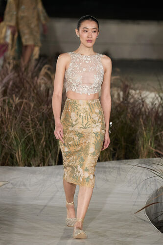 Zephyria Applique & Embroidered Cord Skirt Set - Gold, Gold, image 1