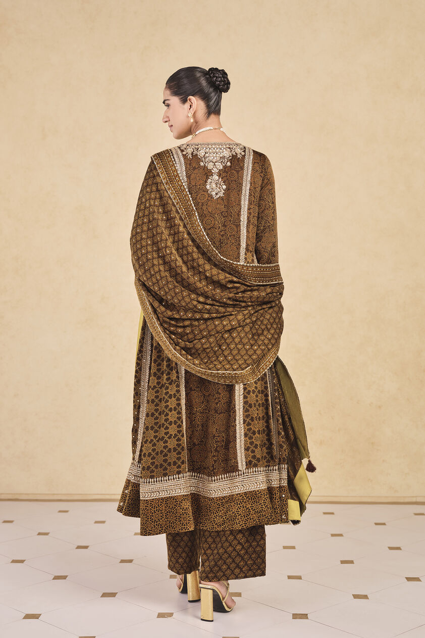 Marfa Ajrakh Hand-block Printed Silk Suit Set - Olive, Olive, image 2