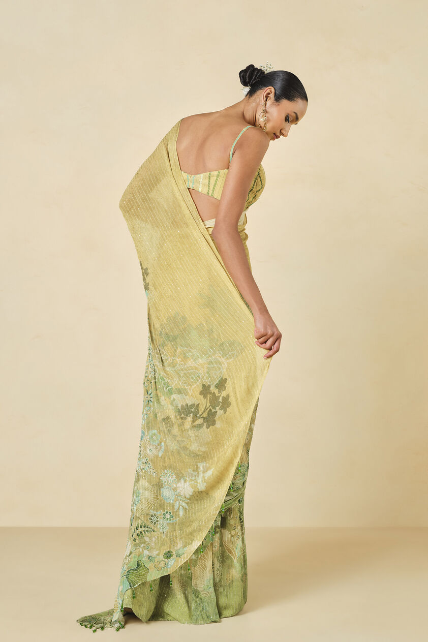 Naida Georgette Pre-draped Saree - Sage, Sage, image 4