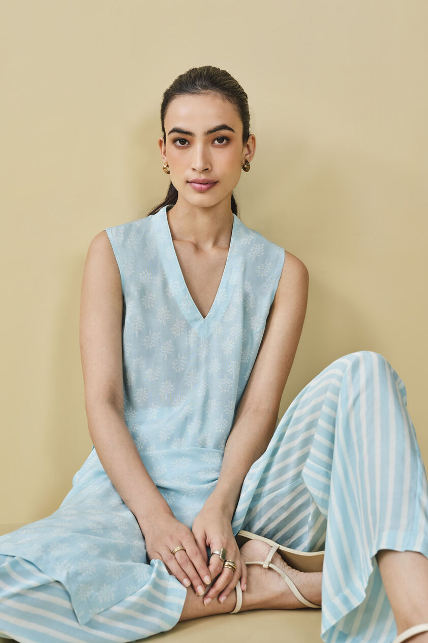 Sunshade Hand-block Printed Coord - Blue, Blue, image 4