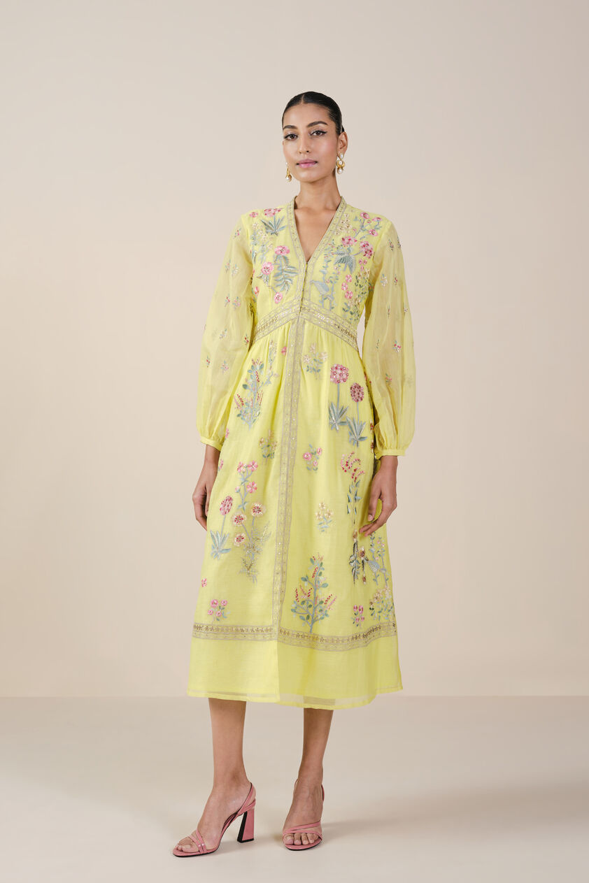Rhapsody Embroidered Mul Dress - Yellow, Yellow, image 1