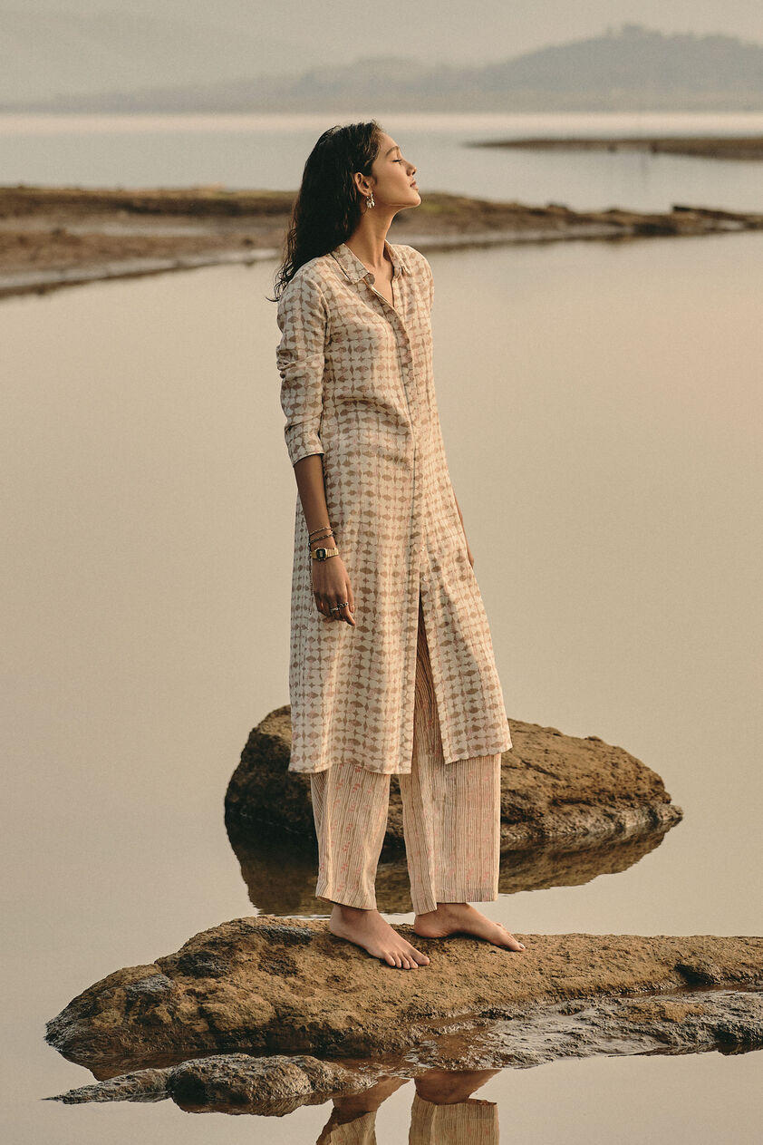 Wilderness Hand-block Printed Linen Co-ord - Beige, Beige, image 4