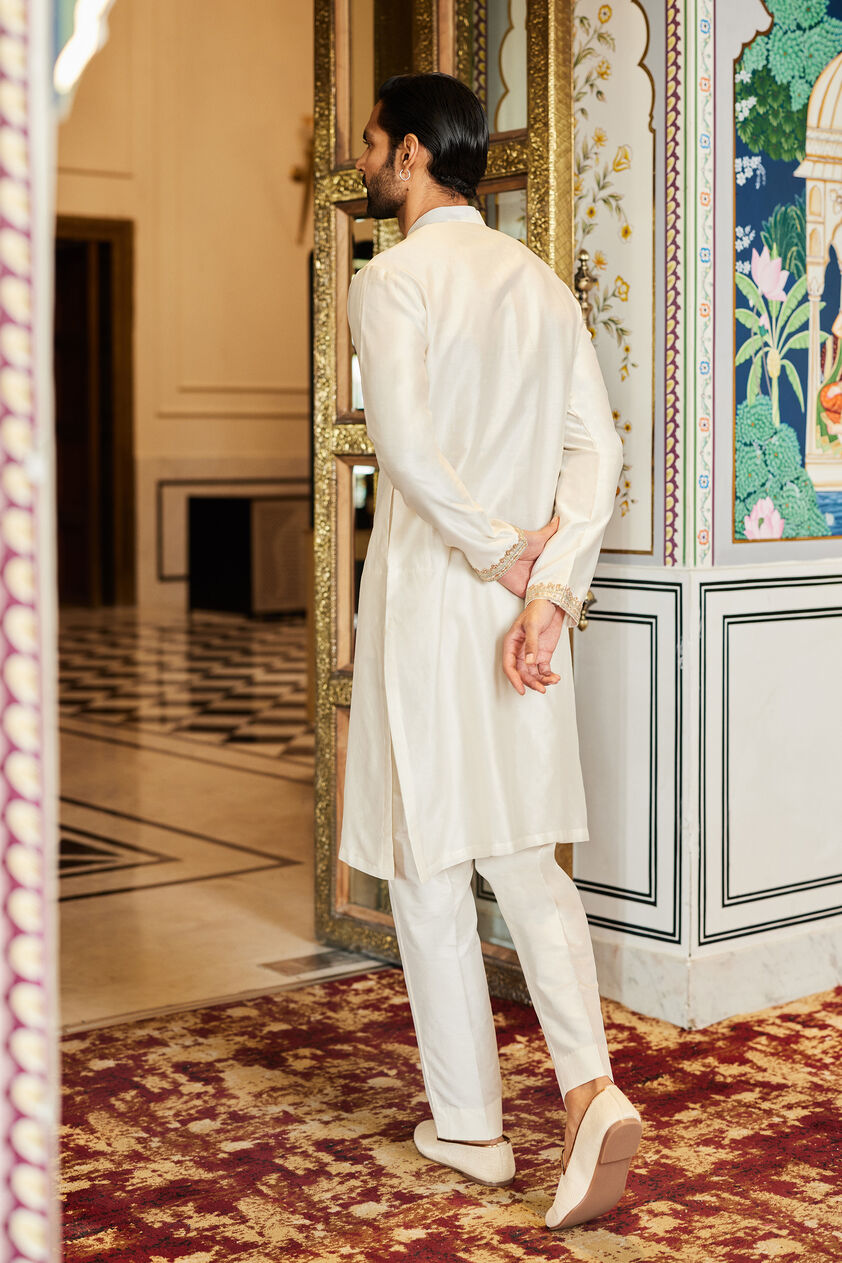 Saaket Gota Patti Silk Kurta - Ivory, Ivory, image 2
