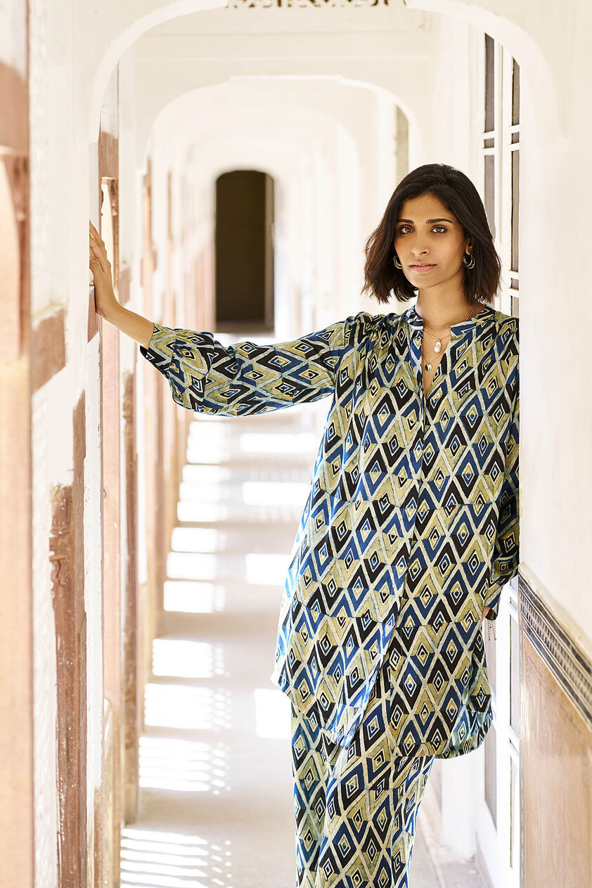 Mangave Ajrakh Hand-block Printed Coord - Green, Print, image 3