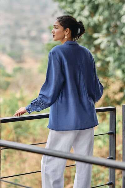 Dreamer Handcrafted Bandhani Linen Shirt -&nbsp;Indigo