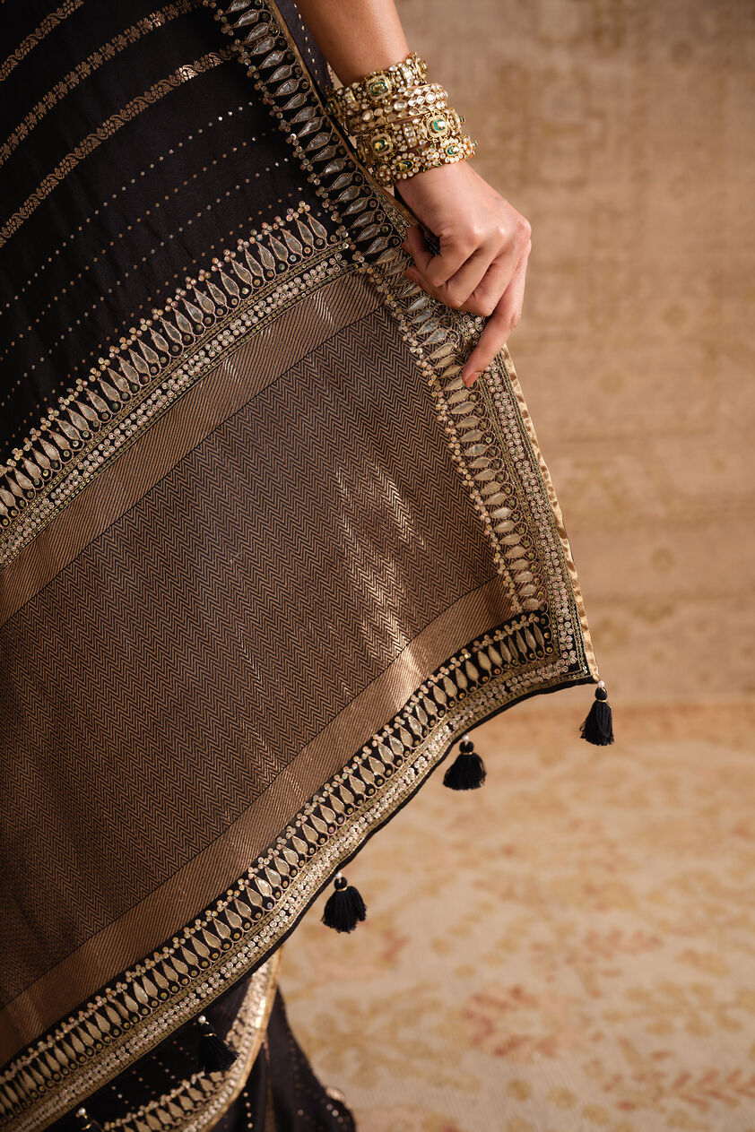 Drishika Handwoven Benarasi Silk Saree - Black, Black, image 5