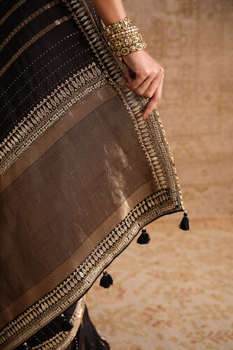 Drishika Handwoven Benarasi Silk Saree - Black, Black, image 5