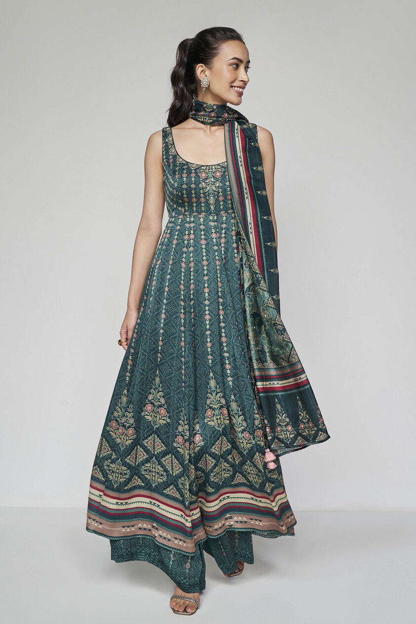 Demilune Anarkali Set - Green, Green, image 1