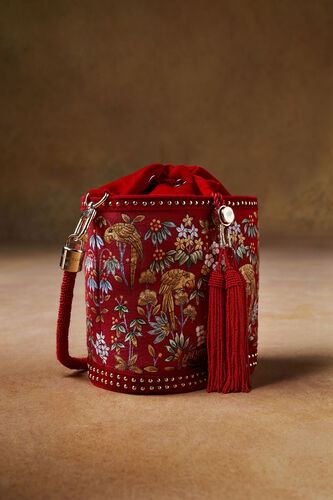 Pichhwai Bucket Bag - Scarlet Red, Red, image 1