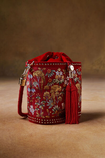 Pichhwai Bucket Bag - Scarlet Red