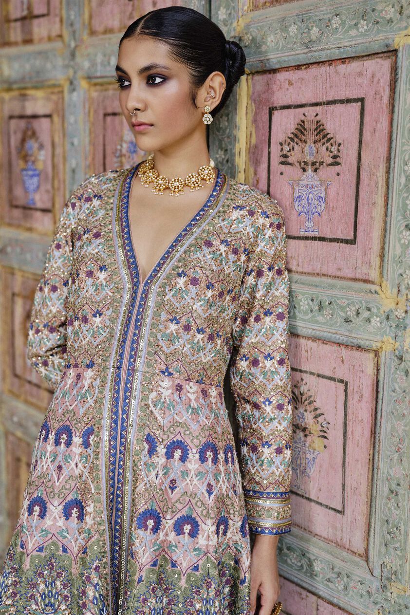 Krandasi Embroidered Zardozi Jacket Set - Blush, Blush, image 4