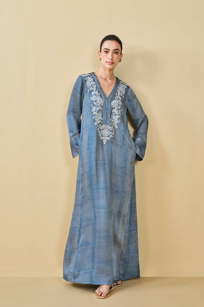 Stream Hand-Block Printed Kaftan - Blue