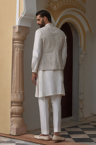 Chaital Embroidered Silk Nehru Jacket - Ivory, Ivory, image 2