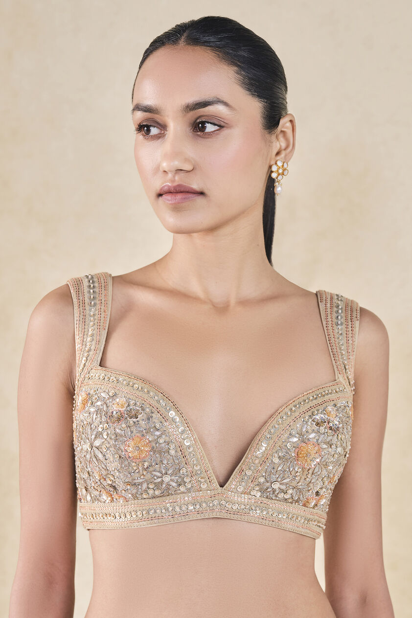 Nabanita Embroidered Zardozi Choli - Flesh, Beige, image 1