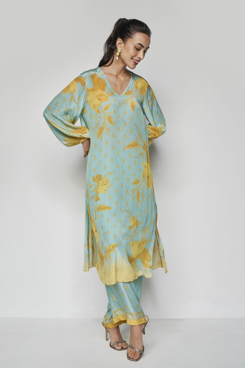 Sama Kurta Set - Aqua, Aqua, image 1