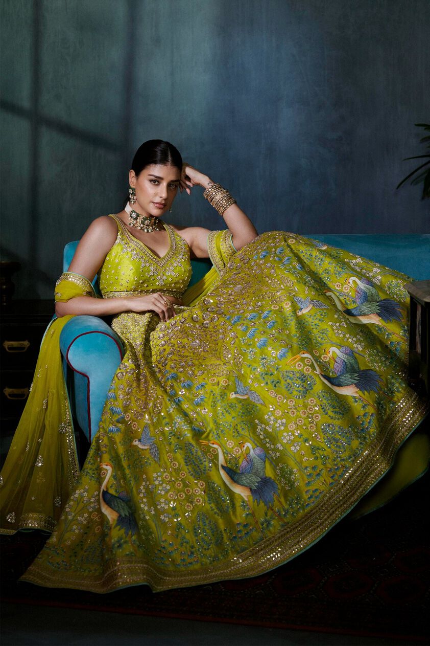 1 - Hea Pichhwai Lehenga Set – Lime, image 1