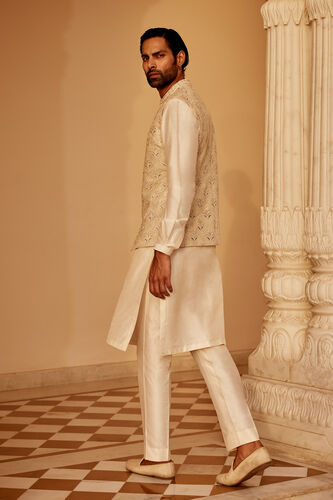 Surjit Embroidered Silk Nehru Jacket - Ivory, Ivory, image 2