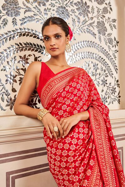 Ridah Benarasi Saree - Red