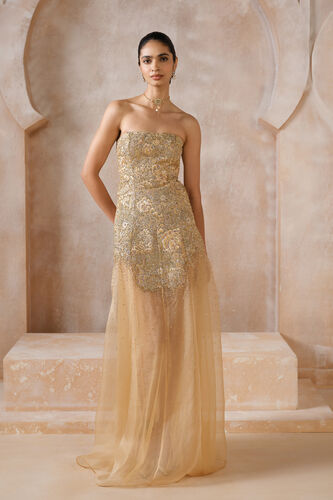 Islaire Embroidered Applique Gown - Gold, Gold, image 1