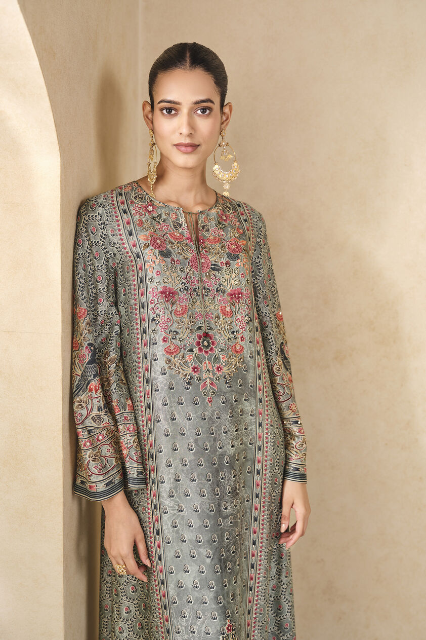 Sahra Printed Silk Kaftan - Sage, Sage, image 4