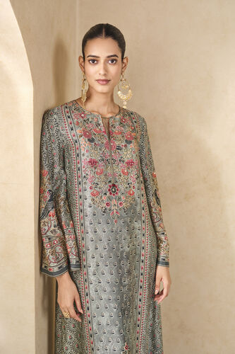 Sahra Printed Silk Kaftan - Sage, Sage, image 4