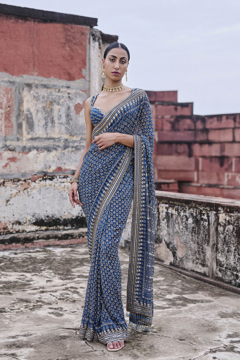 Arvia Printed Georgette Saree - Blue, Blue, image 3