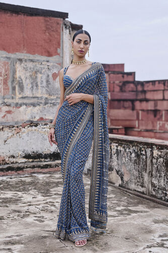 Arvia Printed Georgette Saree - Blue, Blue, image 3