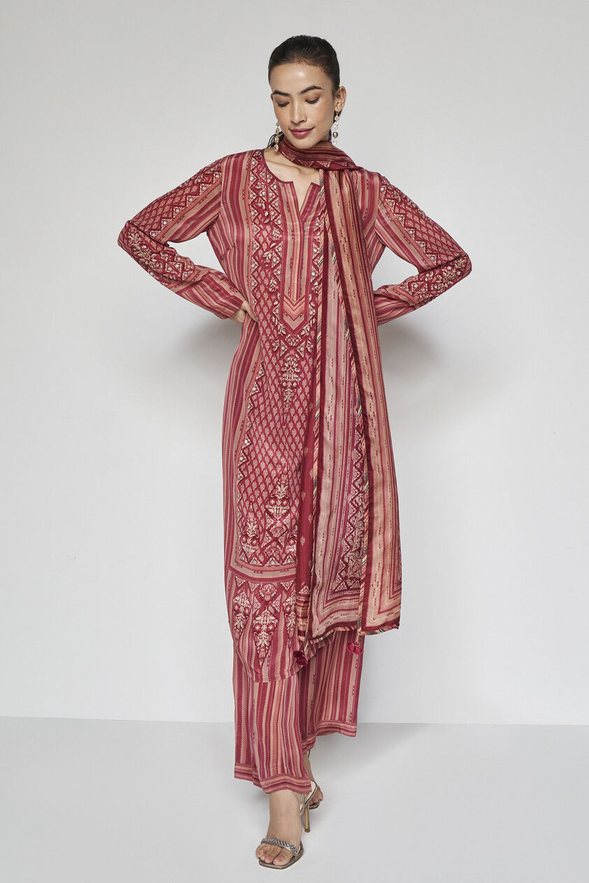 Savani Embroidered Suit Set - Wine, Wine, image 2