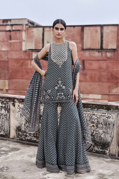 Abjini Gota Patti Mul Gharara Set - Green