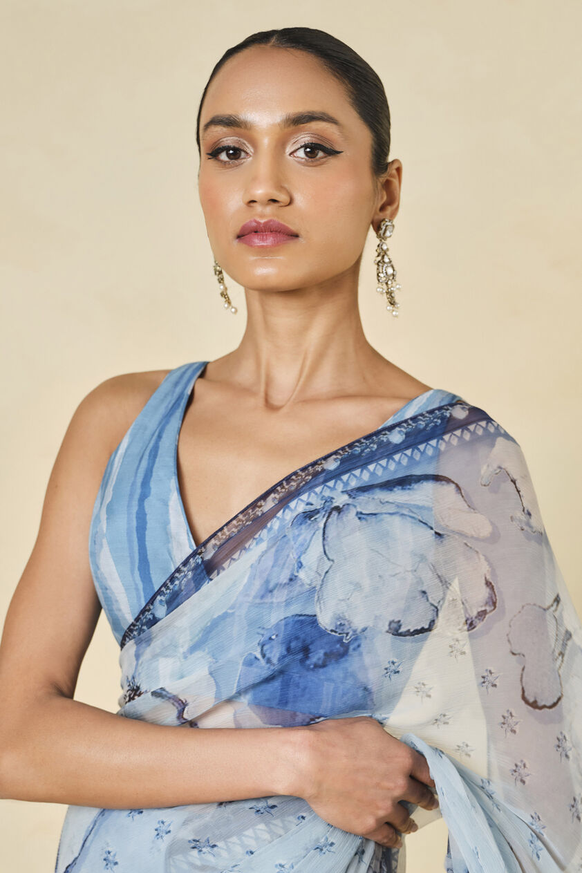 Mizani Printed Saree - Blue, Blue, image 4