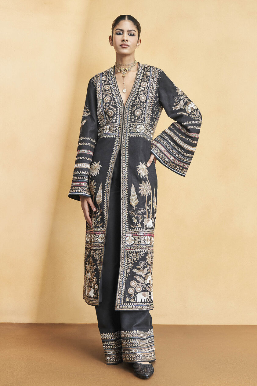 From The Wilderness Embroidered Zardozi Silk Kurta Set - Black, Black, image 1
