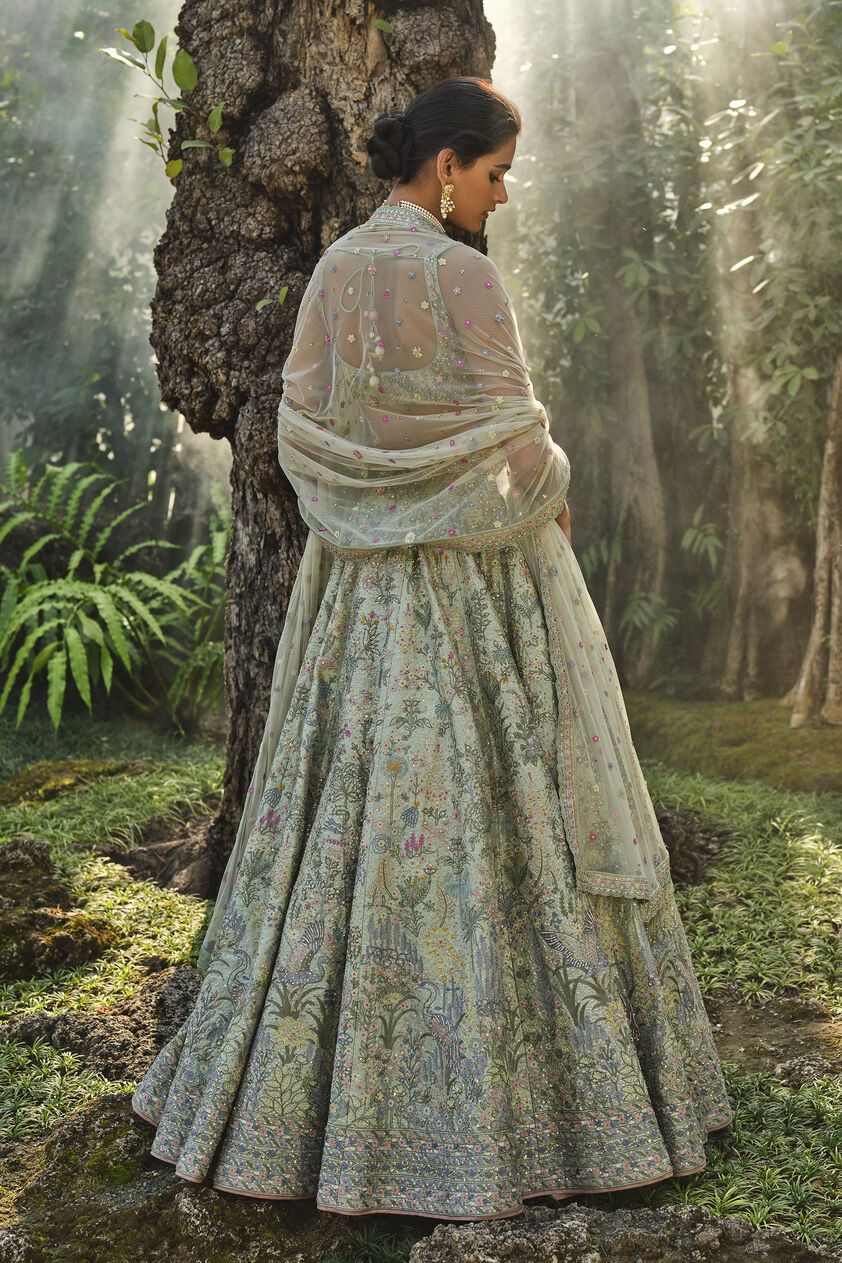 Alazani Embroidered Silk Lehenga Set - Sage, Sage, image 2
